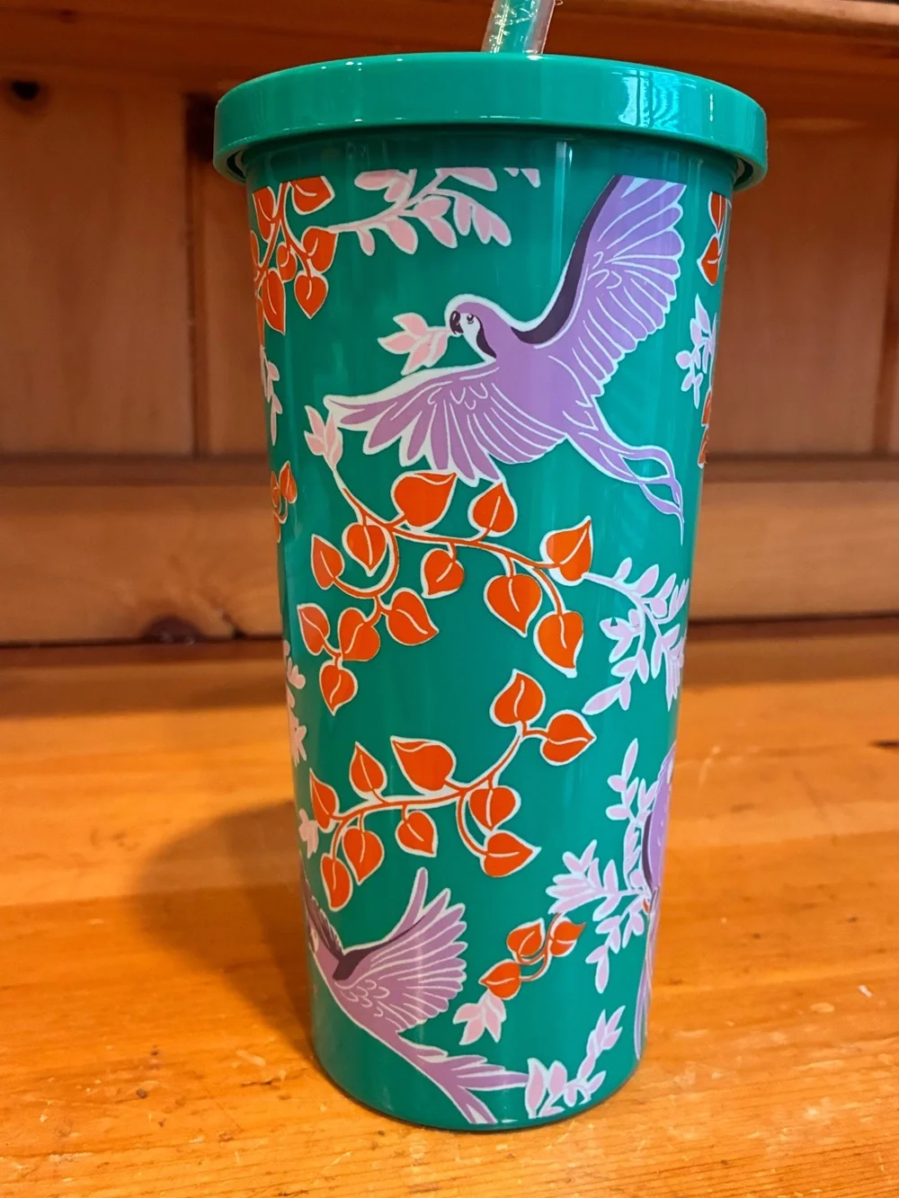 kate spade Bird Party Tumbler  with Floral  and Lavender Bird Design NWOT